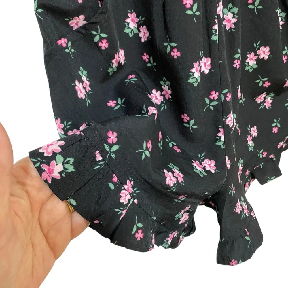 Star Ride Romper Charming Floral Kids Romper Black Pink Smocked Pockets - Picture 7 of 14